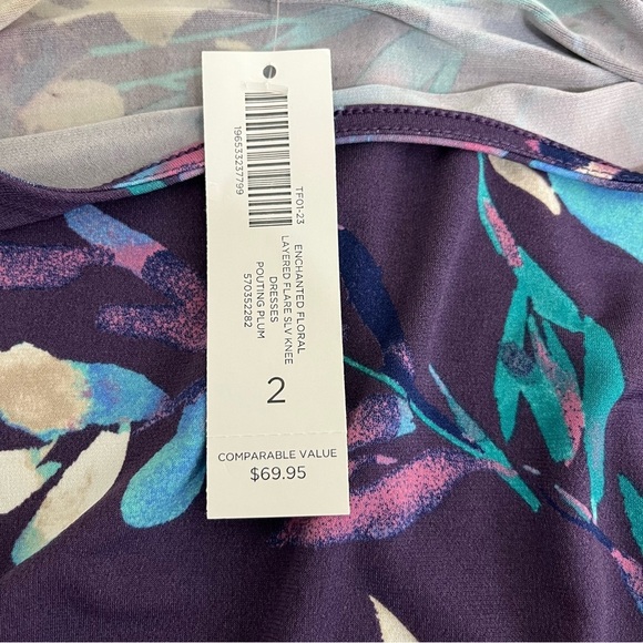 Chico’s Purple Floral Layered Flare Sleevee Shift Dress - Picture 10 of 15